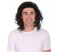 HPO Men's Black Curly Movie Wig - Flame-Retardant Synthetic Fiber Hair for Halloween Party And Cosplay