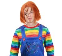 HPO Men's Evil Doll Chuck Wig, Short Scary Movie Classic, Halloween Wig - Orange