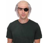 HPO Men's Eyepatch Grey Wig for Cosplay Count Olaf Style from A Series of Unfortunate Events, Flame-Resistant Synthetic Fiber