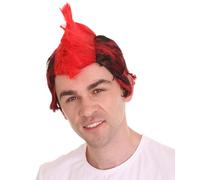 HPO Men's Fiery Punk Mohawk Red Wig for | Flame-Retardant Hair for Halloween Cosplay | Breathable for Comfort