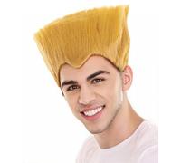 HPO Men's Fighter Game Wig, Short Length Electric Straight Spiked Cosplay Wig, Color -Yellow