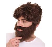 HPO Men's Hangover Bear Brown Wig with Beard Costume Accessory, Great for Halloween Cosplay and Costume Party for Adult
