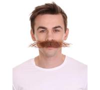 HPO Men's Large Mechanical Genius Headwear with Curly Mustache Flame-Retardant Synthetic Fiber, 80's Game Villian- Brown