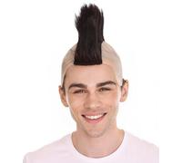 HPO Men's Mohawk Rock Spiky Straight Spiked Fancy Black Wig, Synthetic Soft Fiber Halloween Hair, Perfect for Festival and Anime Party Wig