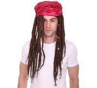 HPO Men's Pirate's Carribean Buccaneer Braided Men's Brown Wig - Retardant Synthetic Fiber