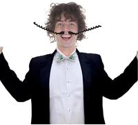HPO Men's Thin Long Black Opera Singer Style Moustache - Self-Adhesive Synthetic Facial Hair for Cosplay & Halloween