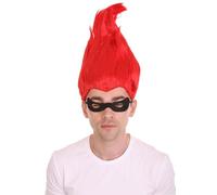 HPO Men's TV/Movie Character Cosplay Wig with Mask Set | Adult Flame-Retardant Hair | Ideal for Halloween, Themed Party, and Christmas Fest - Red