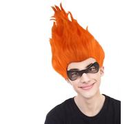 HPO Men's TV/Movie Character Cosplay Wig with Mask Set | Adult Flame-Retardant Hair | Ideal for Halloween, Themed Party, and Christmas Fest - Orange
