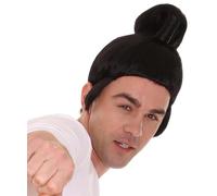 HPO Men's Wrestler Black Wig for Adult, Flame-Retardant Halloween Cosplay Wig, Breathable for Costume Party