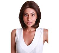 HPO Mina Straight 12 Inch Long 4X4 Hand-Tied Lace Front Wig, Heat Resistant Fiber, 20+ Shades of Natural, Dip Dyed, & Blended Colors BLT-0101 (Brown with Golden Highlights)