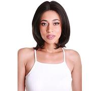 HPO Mina Straight 12 Inch Long 4X4 Hand-Tied Lace Front Wig, Heat Resistant Fiber, 20+ Shades of Natural, Dip Dyed, & Blended Colors (#F1B/33 - Black with Auburn Highlights)