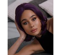 HPO Mina Straight 12 Inch Long 4X4 Hand-Tied Lace Front Wig, Heat Resistant Fiber, 20+ Shades of Natural, Dip Dyed, & Blended Colors BLT-0101 (Violet Blend)