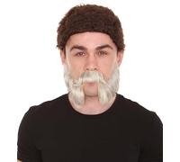 HPO Premium Men's Silver Grey Mutton Chops Beard, Flame-retardant Synthetic Fiber
