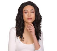 HPO Riley 20-inch Wavy 5" Freedom Parting Swiss Lace Front Wig, Heat Resistant Synthetic Fiber Hair BL-0162 (Black with Caramel Highlights)