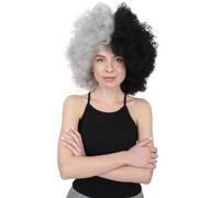 HPO Short Afro Clown Unisex Wig | Fancy Halloween Premium Breathable Capless Cap | Flame-retardant Synthetic Fiber - Grey & Black