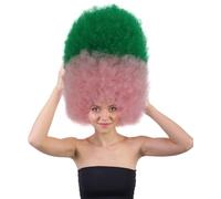 HPO Super Sized Jumbo Afro Wig with Multiple Colors | Large Curly Texture Classic Bonded 70s Outfits Afro Wig for Halloween, Cosplay, and Parties, Green Pink