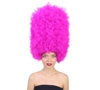 HPO Super Sized Jumbo Afro Wig with Multiple Colors | Large Curly Texture Classic Bonded 70s Outfits Afro Wig for Halloween, Cosplay, and Parties, Neon Fuchsia