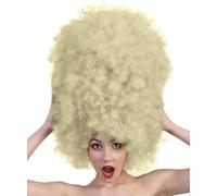 HPO Super Sized Jumbo Afro Wig with Multiple Colors | Large Curly Texture Classic Bonded 70s Outfits Afro Wig for Halloween, Cosplay, and Parties, Blonde