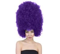 HPO Super Sized Jumbo Afro Wig with Multiple Colors | Large Curly Texture Classic Bonded 70s Outfits Afro Wig for Halloween, Cosplay, and Parties, Dark Purple