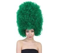 HPO Super Sized Jumbo Afro Wig with Multiple Colors | Large Curly Texture Classic Bonded 70s Outfits Afro Wig for Halloween, Cosplay, and Parties, Dark Green