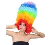 HPO Super Sized Jumbo Afro Wig with Multiple Colors | Large Curly Texture Classic Bonded 70s Outfits Afro Wig for Halloween, Cosplay, and Parties, Rainbow