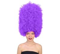 HPO Super Sized Jumbo Afro Wig with Multiple Colors | Large Curly Texture Classic Bonded 70s Outfits Afro Wig for Halloween, Cosplay, and Parties, Neon Purple