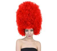 HPO Super Sized Jumbo Afro Wig with Multiple Colors | Large Curly Texture Classic Bonded 70s Outfits Afro Wig for Halloween, Cosplay, and Parties, Red