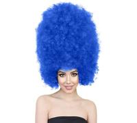 HPO Super Sized Jumbo Afro Wig with Multiple Colors | Large Curly Texture Classic Bonded 70s Outfits Afro Wig for Halloween, Cosplay, and Parties, Dark Blue