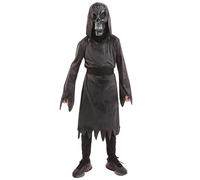 HPO Teen’s Ghost Face Dark Grey Reaper Costume - Hooded Robe with Tattered Sleeves & Creepy Details | Outfit for Halloween Cosplay Theater & Scary Roleplay - 7-8 Y