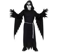 HPO Teen's Dusk Reaper Black Costume - Hooded Robe with Skeleton Accents and Scythe Prop | Reapers Outfit for Halloween Haunted Parties, Cosplay & Spooky-Themed Events - 7-8 Y