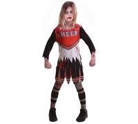 HPO Teen's Zombie Cheerleader Multicolor Costume - Spooky Cheer Outfit with Tattered Dress & Pom Pom | Fancy Dress for Halloween Party Cosplay - 13-14 Y