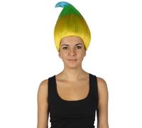 HPO Tri-Color Troll Wig for Pointy Troll Fairy Wig with Blue, Women's Halloween Cosplay Costumes for Adults - Blue Yellow & Green