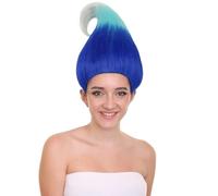 HPO Tri-Color Troll Wig for Pointy Troll Fairy Wig with Blue, Women's Halloween Cosplay Costumes for Adults - Blue White & Deep Blu