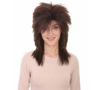 HPO Unisex 80's Punk Rocker Mullet Wig - Breathable with Flame-Retardant | Ideal for Cosplay, Halloween, and Anime Party - Darkest Brown