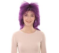 HPO Unisex 80's Punk Rocker Mullet Wig - Breathable with Flame-Retardant | Ideal for Cosplay, Halloween, and Anime Party - Violet