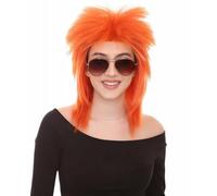 HPO Unisex 80's Punk Rocker Mullet Wig - Breathable with Flame-Retardant | Ideal for Cosplay, Halloween, and Anime Party - Orange