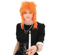 HPO Unisex 80's Punk Rocker Mullet Wig - Breathable with Flame-Retardant | Ideal for Cosplay, Halloween, and Anime Party - Neon Orange