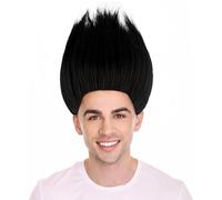 HPO Unisex Adult Spiky Troll Wigs Collections | Costume Wig for Men and Women | Halloween Colorful 80s Wig | Trolls TV Movie Cosplay Costume Accessories - Black