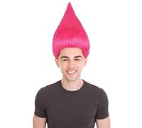 HPO Unisex Adult Troll Wigs Collections | Costume Wig for Men and Women | Halloween Colorful 80s Wigs | Trolls TV Movie Cosplay Costume Accessories - Neon Pink