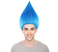 HPO Unisex Adult Troll Wigs Collections | Costume Wig for Men and Women | Halloween Colorful 80s Wigs | Trolls TV Movie Cosplay Costume Accessories - Blue