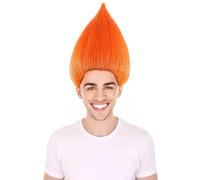 HPO Unisex Adult Troll Wigs Collections | Costume Wig for Men and Women | Halloween Colorful 80s Wigs | Trolls TV Movie Cosplay Costume Accessories - Orange