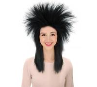 HPO Unisex Long Black Rocker Wig - Sleek Synthetic Hair with Capless Adjustable Fit - Ideal for Halloween, Cosplay, Concerts & Themed Events
