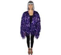 HPO Unisex Thick Metallic Tinsel Foil Jacket - Extra Dense Shiny Glitter Costumes | Loose Fit Festival Rave Outfits, Purple - Small
