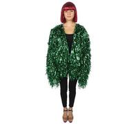 HPO Unisex Thick Metallic Tinsel Foil Jacket - Extra Dense Shiny Glitter Costumes | Loose Fit Festival Rave Outfits, Green - Medium