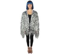 HPO Unisex Thick Metallic Tinsel Foil Jacket - Extra Dense Shiny Glitter Costumes | Loose Fit Festival Rave Outfits, Silver - Medium