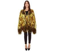 HPO Unisex Thick Metallic Tinsel Foil Jacket - Extra Dense Shiny Glitter Costumes | Loose Fit Festival Rave Outfits, Gold - Large