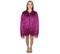 HPO Unisex Thin Metallic Tinsel Foil Jacket - Extra Dense Shiny Glitter Costumes | Loose Fit Festival Fun Rave Dress, Purple - Small