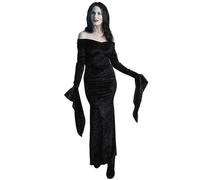 HPO Women 90's Fictional Character Black Costume - Long Gothic Dress with Flared Sleeves | Elegant Dark Outfit for Halloween Night Events, Gothic Roleplay & Spooky Costume Parties - XL