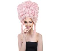 HPO Women Beehive Wig - Elegant French Queen Style with Breathable Standard Cap - Perfect for Cosplay and Halloween, Flame-Retardant Fiber, Pink