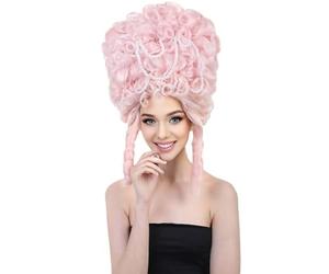 HPO Women Beehive Wig - Elegant French Queen Style with Breathable Standard Cap - Perfect for Cosplay and Halloween, Flame-Retardant Fiber, Pink